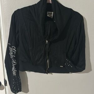 Harley Davidsons woman crop zip up cowl neck